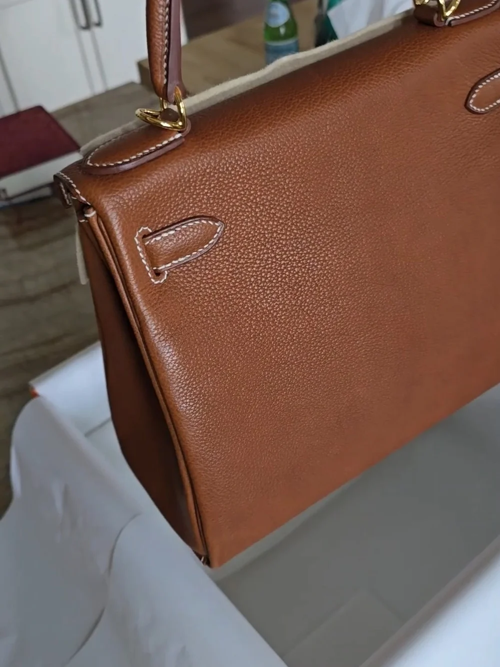 Brand New, In The Box Hermes Kelly 28 In Barenia with Gold Hardware